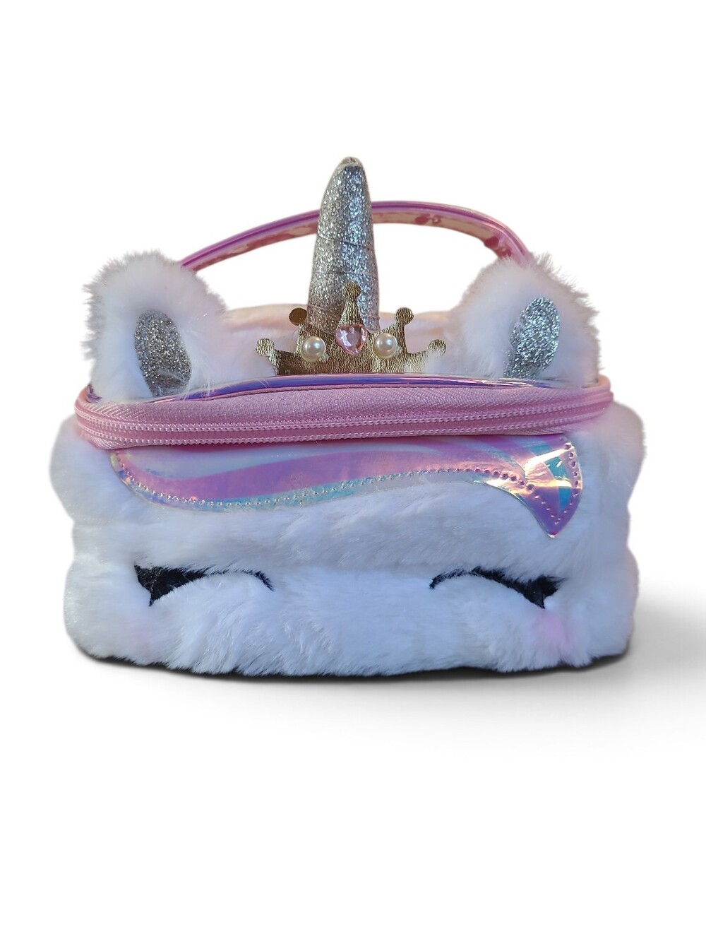 Claire's Girl's Furry Unicorn Makeup Bag Zip Organizer Tote NWT'S!! 🩷